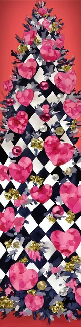 Free printable Christmas bookmarks of a Christmas tree decorated with hearts